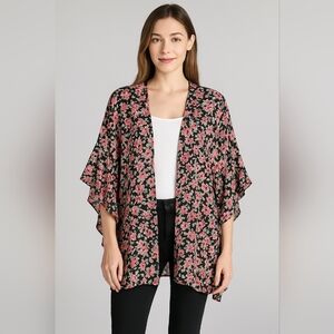 Umgee Floral Kimono Cardigan - Black and Pink